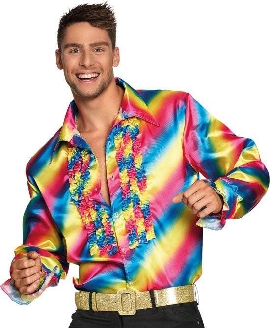Regenboog disco blouse voor volwassenen - Verkleedkleding