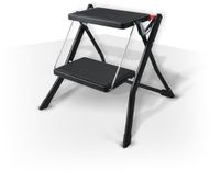 Famanu - Opvouwbare trapladder met 2 treden van staal, zwart