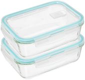 5five Vershoudbakje met deksel - 2x - glas - luchtdicht - met clips - 21 x 15 x 7 cm - 1180 ml