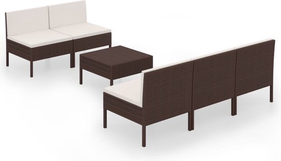 vidaXL 6-delige Loungeset met kussens poly rattan bruin