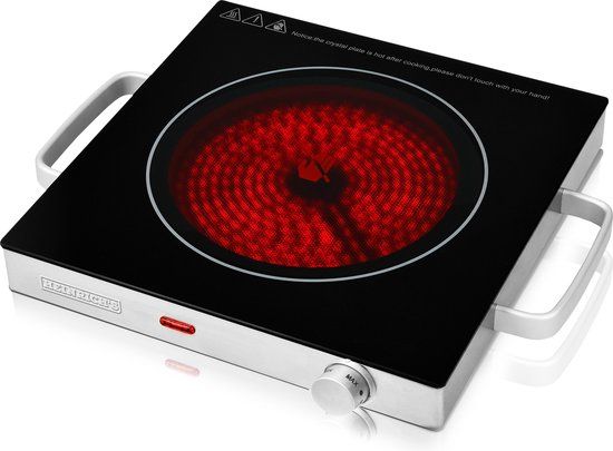 Heinrich's HEK 8695 - Elektrische Kookplaat - Infrarood - 1 pits - RVS/Zwart Glas