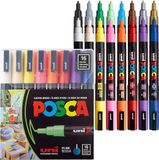 Posca Uni-Ball 186516 - POSCA marker met fijne ronde punt, set van 16, basiskleuren