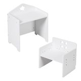 Relaxdays kinderzitset, 2-delig, tafel met stoel, krijtbord, meisjes & jongens, sterrenmotief, knutseltafel, wit