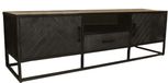 Industriële mangohouten visgraat TV-meubel Danae zwart 165cm