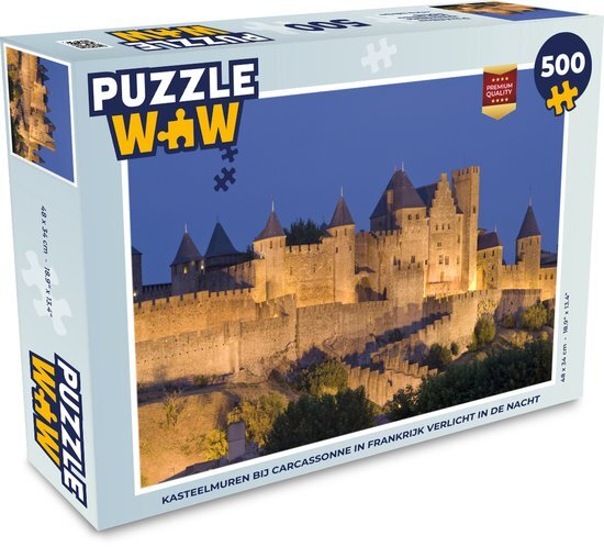 MuchoWow Puzzel Carcassonne - Verlichting - Kasteel - Legpuzzel - Puzzel 500 stukjes