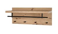 HAKU Wandkapstok eiken, zwart, MDF, metaal - Maat: B 75 cm x H 30 cm x D 26 cm, Stijl: Modern