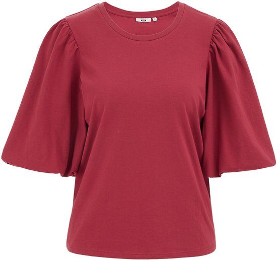 WE Fashion Dames T-shirt met pofmouwen Rood XXL