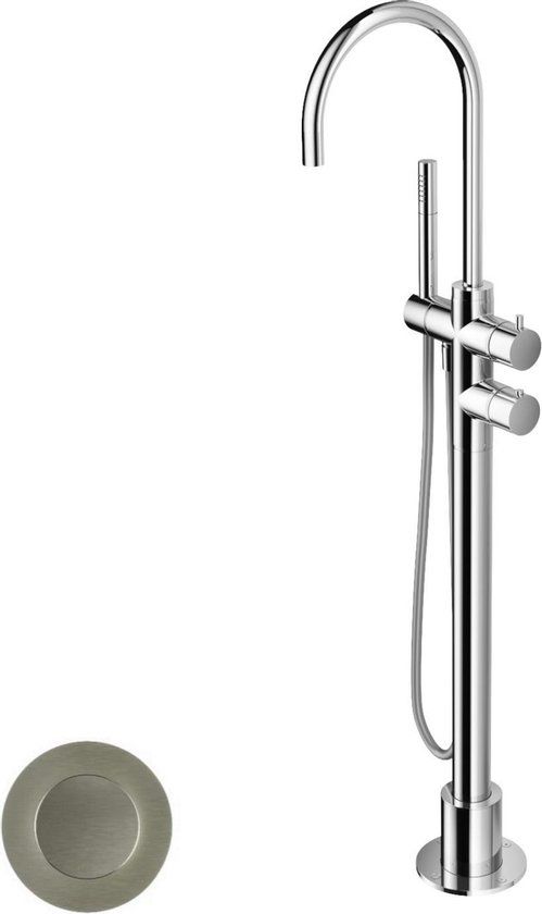 Hotbath Buddy Vrijstaande Badkraan Thermostatisch - 113 cm - Geborsteld Nikkel