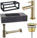 FortiFura Lavabo - Pierre naturelle - Noir - 40x22x24.5cm - 1 trou de robinet