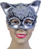 Bristol Novelty Unisex Adults Jewelled Cat Mask (Silver)