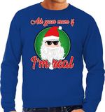 Bellatio Decorations Shoppartners Bv Foute Kersttrui / sweater - ask your mom í am real - blauw voor heren - kerstkleding / kerst outfit M