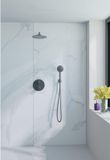 Fortifura Calvi inbouw regendoucheset – Ø25 cm hoofddouche – 35 cm gebogen wandarm – 3-standen ronde handdouche – gunmetal geborsteld