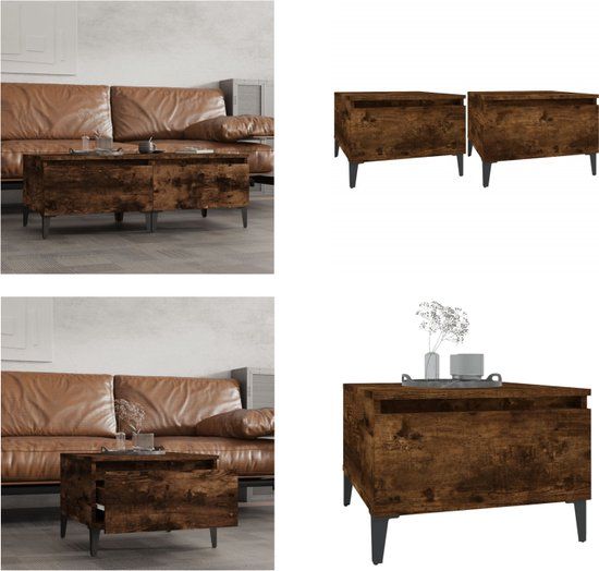 vidaXL Bijzettafels 2 stuks 50x46x35 cm bewerkt hout gerookt eikenkleurig