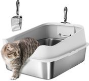 Pawhut Kattenbak Roestvrij staal Kunststof Grijs 60,2L x 40,2B x 29,7H cm