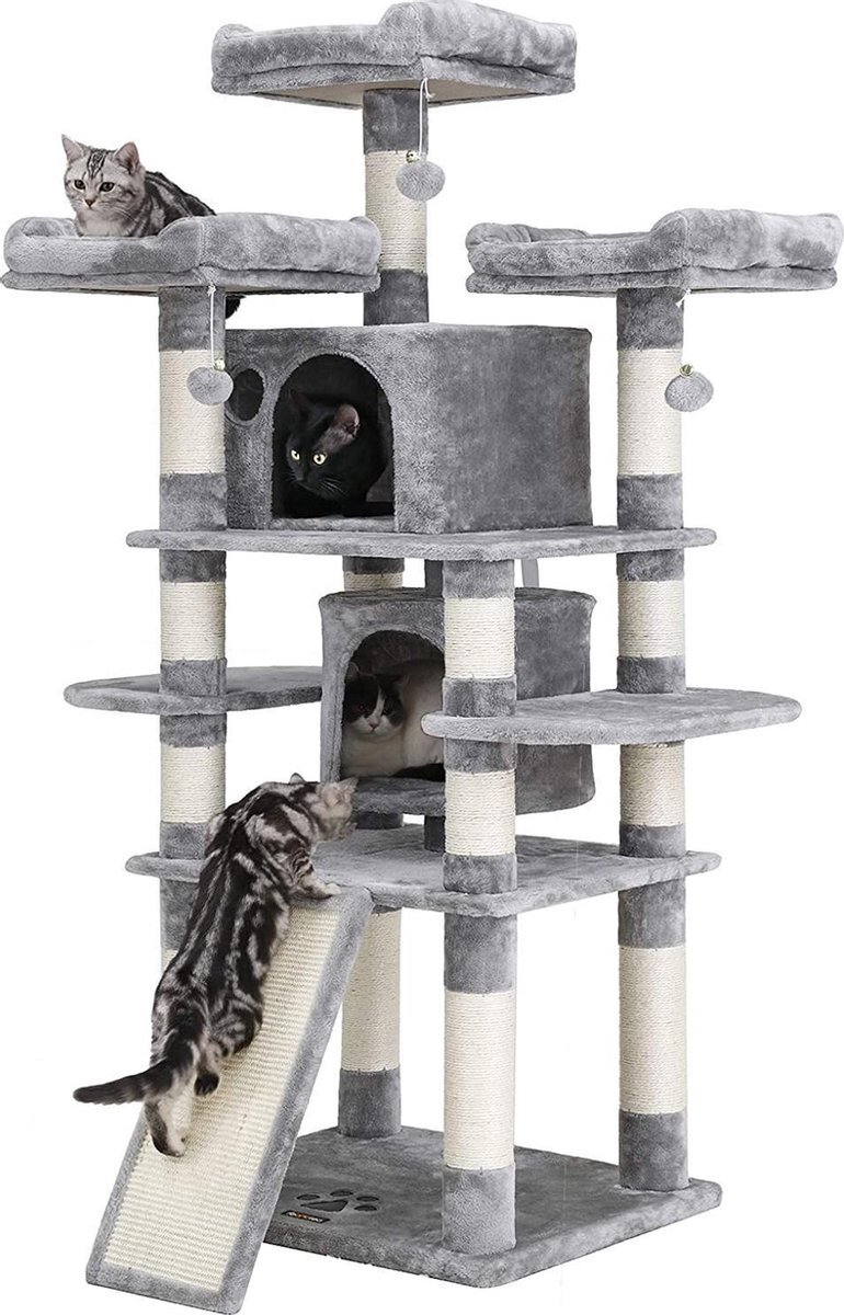 Acaza Grote kattenboom voor veel Katten, Comfortabel, Zacht en Stabiel voor Volwassen Kat, 172 cm Hoog, lichtgrijs Lichtgrijs