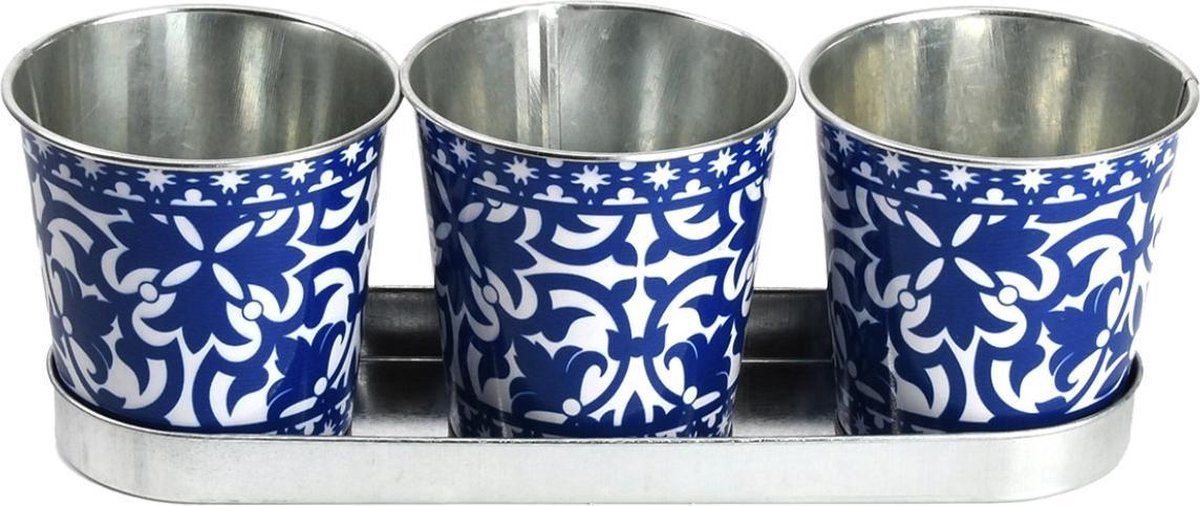Esschert Design Bloempotjes 29,6 X 10,1 Cm Zink Blauw 3 Stuks