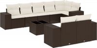 vidaXL 9-delige Loungeset met kussens, polyrattan, bruin