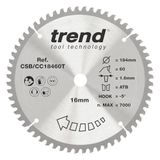 Trend CraftPro crosscutting TCT-zaagblad met negatieve haaksnede, 184 mm diameter x 60 tanden x 16 mm asgat, wolfraamcarbide getipt, CSB/CC18460T