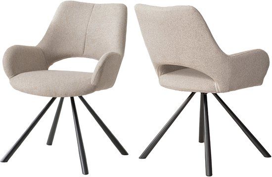 MEUBLE COSY Set van 2 eetkamerstoelen, beige stof, met rugleuning en armleuningen, 58,5 x 59 x 81 cm