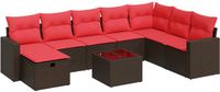 vidaXL 9-delige Loungeset met kussens, polyrattan, bruin
