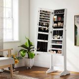 Songmics Sieradenkast JJC002W01, staande spiegelkast, met 2 aparte make-up-organizers, frameloze full-body spiegel, afsluitbaar, voor kettingen, oorbellen, make-up, wit