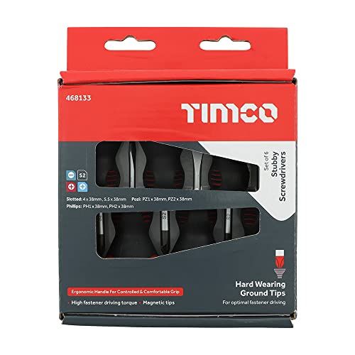 TIMCO Stompe schroevendraaierset - 6 schroevendraaiers - ergonomische handgrepen - magnetische tips
