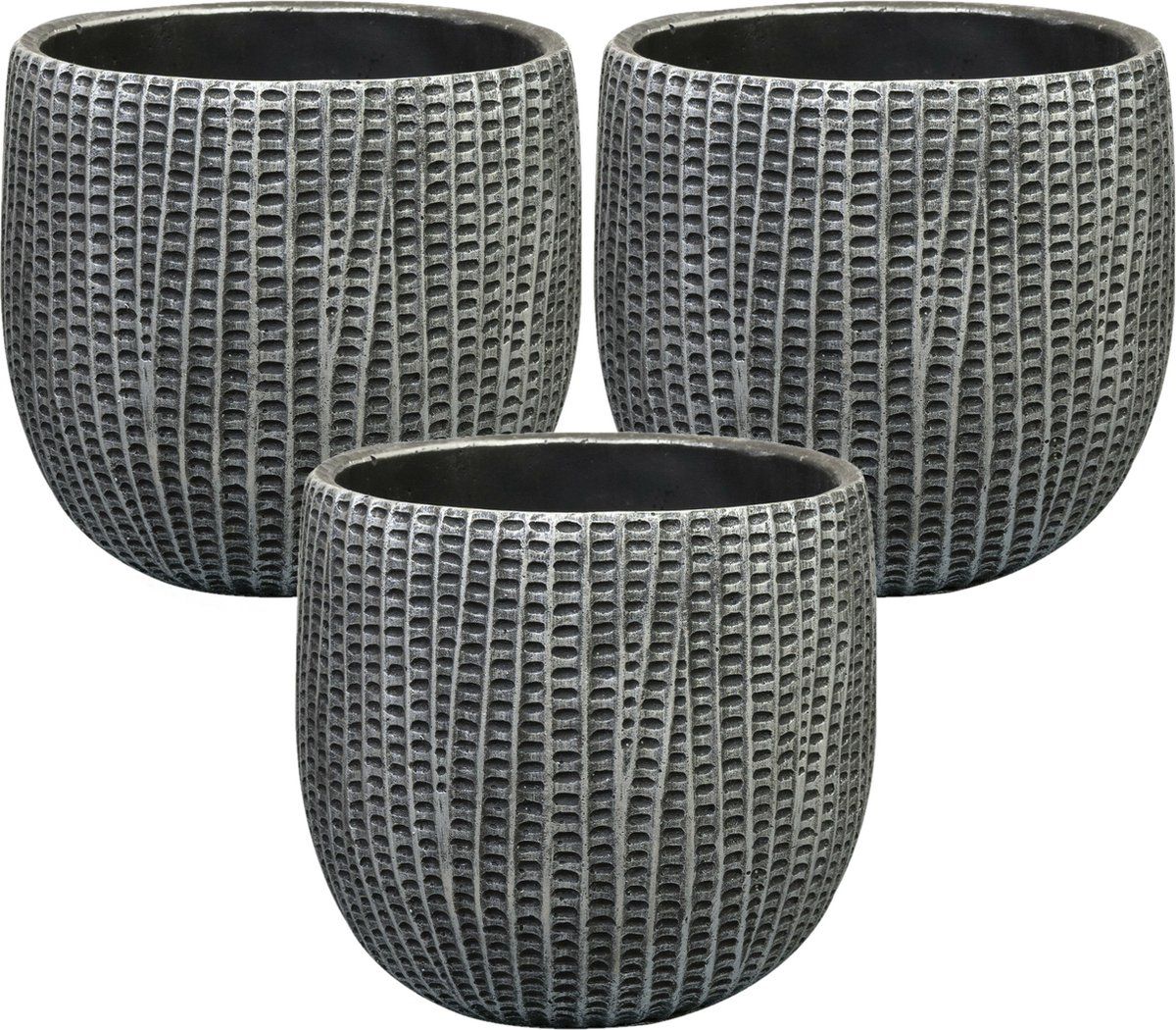 Steege TER Bloempot/plantenpot - 3 stuks - zwart/metaal - D15/H13 cm