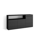 Skraut Home | Dressoir, Opbergkast | Buffetkast, Sideboard | 150x75x35cm | 3 Deuren | Woonkamer, hal | Moderne stijl | Zwart