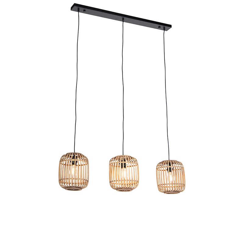 QAZQA Manila Hanglamp Eettafel - 3 Lichts - L 1000 mm - Beige - Rotan