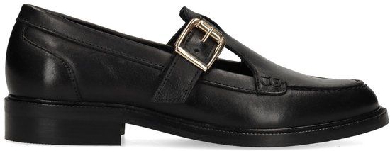 Manfield - Dames - Zwarte suède loafers met gesp - Maat 37