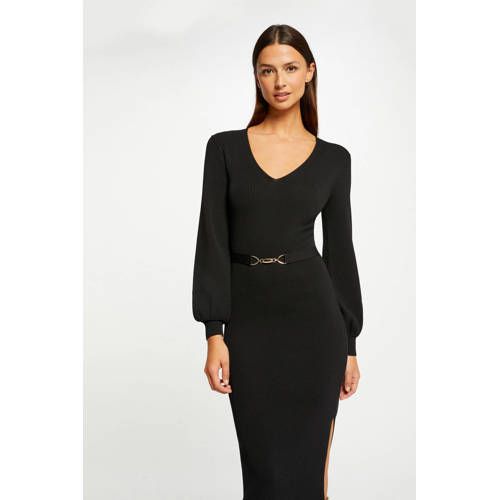 Morgan fine knit dress with split black