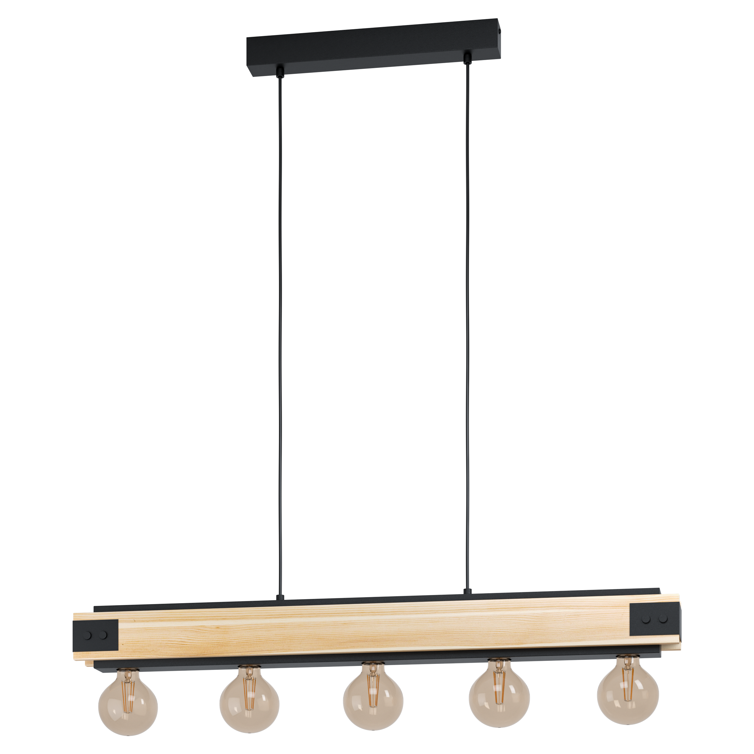 EGLO Layham Hanglamp - Zwart/Bruin - E27 - Hout - 110cm