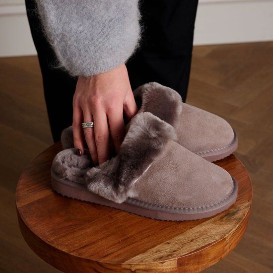 Manfield Dames Taupe Suède Pantoffels Maat 39