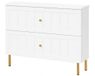 3xE living Meuble sous-vasque 80 cm, blanc, pieds dorés, Gusto | 80 x 46 x 73,6 cm, 2 tiroirs à fermeture douce, façade cannelée MDF, poignées dorées, pieds 15 cm, plan pour vasque
