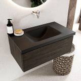 Mondiaz BUKLA Badkamermeubelset - 80x45x34cm - 0 kraangaten - wasbak midden - solid surface - Urban - greeploos - 1 lade - Melamine - Dark brown BUKLA10195