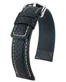 Hirsch Carbon L Horlogeband - Leer - Zwart - 22mm