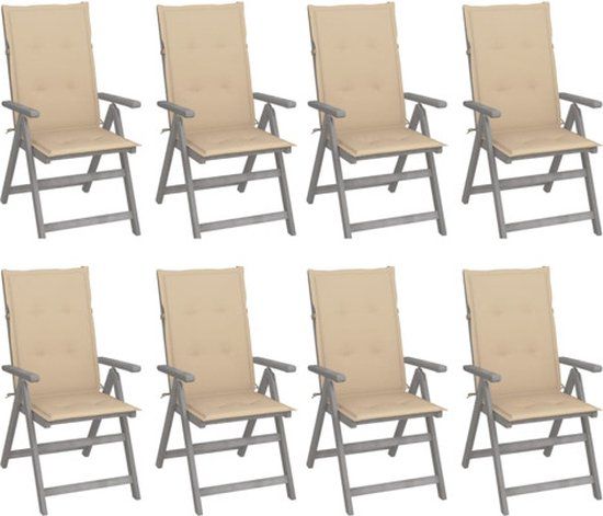 vidaXL Tuinstoelen 8 stuks verstelbaar met kussens acaciahout grijs