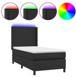 vidaXL Boxspringbed met matras en LED-verlichting, kunstleer, zwart, 140x190 cm