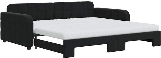 vidaXL Slaapbank met onderschuifbed en matrassen 100x200 cm fluweel zwart