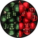 Decoris Kaemingk B.V. 32x stuks kunststof kerstballen mix van donkergroen en rood 6 cm