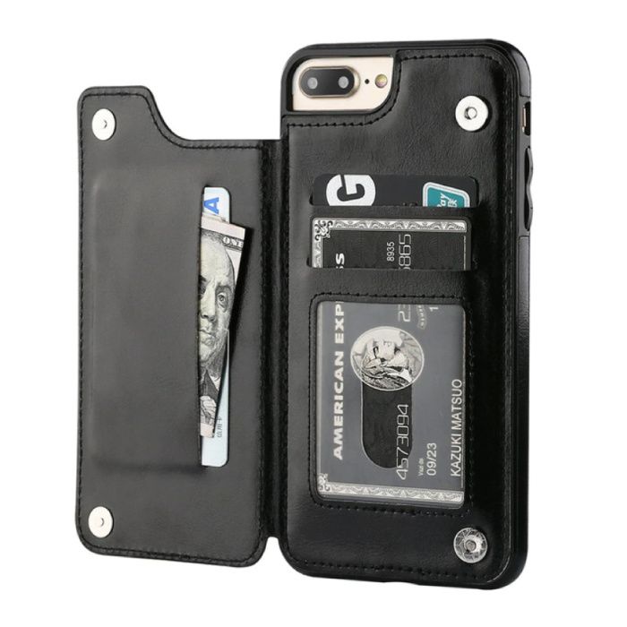 Stuff Certified Retro iPhone 8 Plus Leren Flip Case Portefeuille - Zwart
