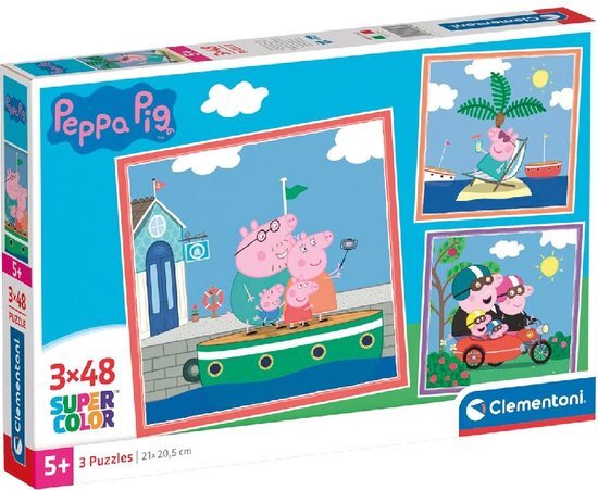 Clementoni - 25293 - Supercolor Puzzel - Peppa Pig - 3x48 Stukjes, Kinderpuzzels, 5-7 Jaar, Gemaakt in Italië