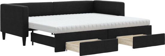 vidaXL Slaapbank met onderschuifbed en lades 80x200 cm stof zwart