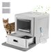 Merkloos Gesloten kattenbak kattentoilet - Roestvrij staal - Met lade en deksel - 38 x 41 x 51 cm - Zilver