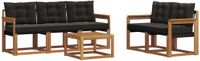 vidaXL Loungeset 5-zits Acaciahout Naturel en zwart Inclusief tafel