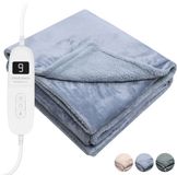 STAUS&BACH Elektrische deken XXL - 2 persoons bovendeken - Dubbelzijdig Fleece Sherpa Warmtedeken - Grijs blauw - 180x130 cm