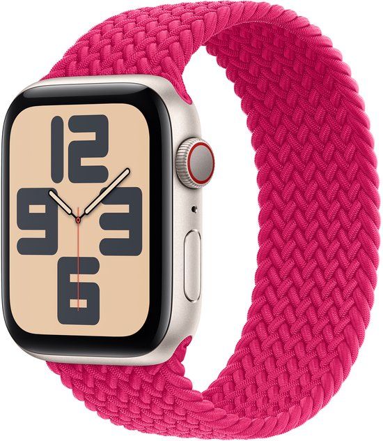 Apple Gevlochten solobandje voor de Apple Watch | 44/45/46/49 mm - Maat 10 - Raspberry