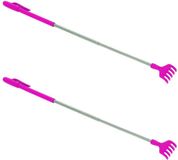 Gerimport Ruggenkrabber stevige hark - 2x - uitschuifbaar 40 cm - roze - metaal kunststof