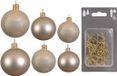 Decoris Kaemingk B.V. Groot pakket glazen kerstballen champagne glans/mat 50x stuks - 4-6-8 cm incl haakjes