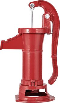 Pompe à main pour eau, avec une hauteur de refoulement maximale de 25 ft, pompe à eau manuelle antique en fonte, raccord de 1-1/4 pouce (NPT), facile à installer, style antique, convient pour extérieur, jardin, étang, cour et ferme, couleur rouge
